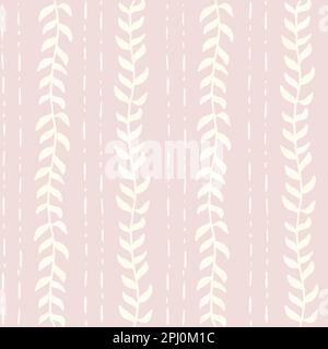 Seamless vector pattern white leaves on vines on a pink background. Great for textile, wallpaper, home decor. Vector illustration Stock Vector