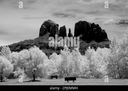 Infrared black and white cathedral rock sedona arizona Stock Photo