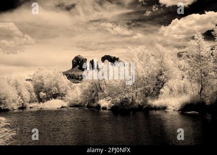 Infrared sepia tones cathedral rock sedona arizona Stock Photo