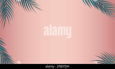 Exotic tropical summer pink background with palm leaves. Botanical warm pastel wall design with foliage frame and copy space. Stock Vector