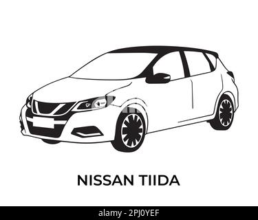 Vector silhouettes, icons of Nissan brand cars Stock Vector