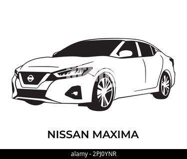 Vector silhouettes, icons of Nissan brand cars Stock Vector