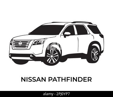 Vector silhouettes, icons of Nissan brand cars Stock Vector