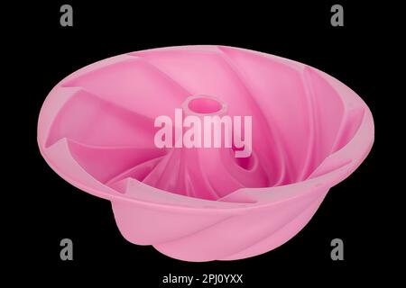 Silicone cake mold, macro, isolated on black background. Stock Photo