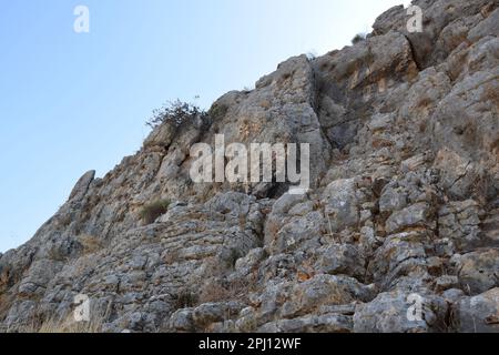 Hike along the Cliffs of Arbel Nature Reserve neat Tiberias and the Sea of Galilee, Israel Stock Photo