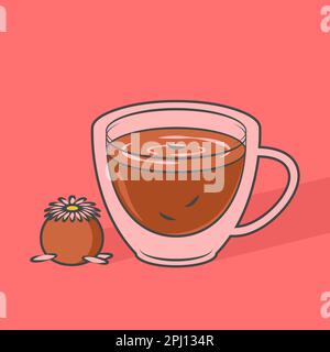 https://l450v.alamy.com/450v/2pj134r/glass-cup-with-tea-and-sweet-vector-illustration-transparent-mug-with-black-tea-isolated-on-brown-background-2pj134r.jpg