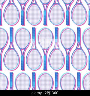 Blue tennis rackets seamless pattern illustration. Sport equipment. Tennis rackets pattern on white background. Vector illustration. Stock Vector