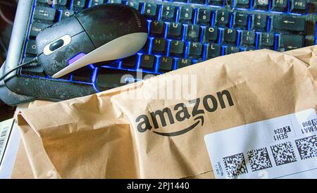 amazon prime online shopping packages Stock Photo