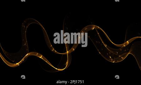 Abstract wavy shiny design element, golden waves, with glitter effect on black background. Stock Vector