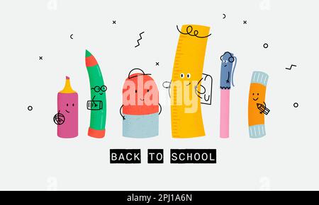 Back to school, fun hand drawn character design, great for students, schoolchildren for poster, background or cover - vector design Stock Vector