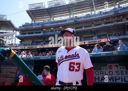 This is a 2023 photo of Sean Doolittle of the Washington Nationals baseball  team. This image reflects the Nationals active roster as of Friday, Feb.  24, 2023, when this image was taken. (