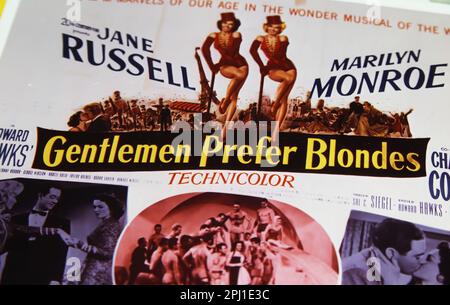 Viersen, Germany - March 9. 2023: Closeup of vintage hollywood movie poster Gentlemen prefer blondes with Marilyn Monroe from 1953 Stock Photo