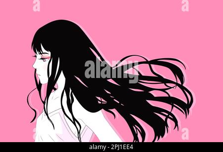 Vector art with anime girl on pink background. Stock Vector