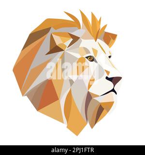 Lion logo design. Abstract colorful polygon lion head. Calm lion face. Vector illustration Stock Vector