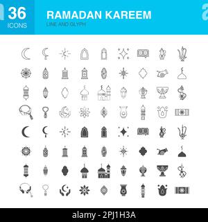 Ramadan Line Web Glyph Icons Stock Vector