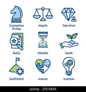 Business and Corporate Ethics Showing Company Values Outline Icon Set ...