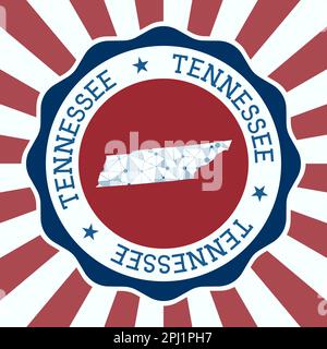 Tennessee Badge. Round logo of US state with triangular mesh map and radial rays. EPS10 Vector. Stock Vector