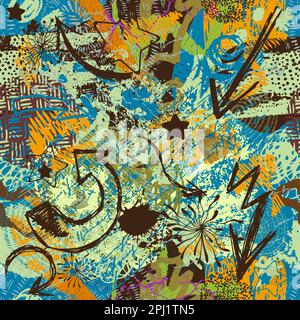 Abstract seamless background with text blots and arrows. Pattern for textile. Vector illustration Stock Vector