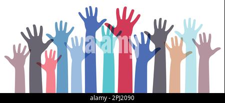 Many colorful hands - diversity concept - vector illustration Stock Vector