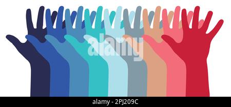 Many colorful hands - diversity concept - vector illustration Stock Vector
