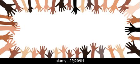Colorful human hands with different skin colors and diversity word ...