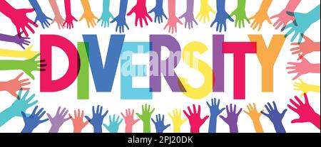 Colorful human hands and diversity word - vector illustration Stock Vector