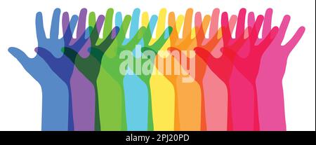Many colorful human hands - diversity concept - vector illustration Stock Vector