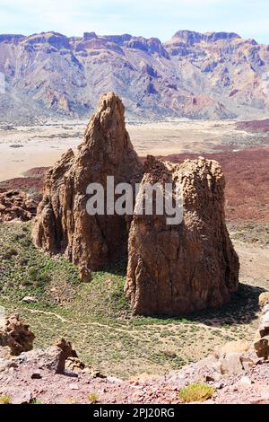 The caldera crater at The Roques de Garcia in the Mount Teide national park on the slopes of the volcano. Santa Cruz de Tenerife, Canary Islands,Spain Stock Photo