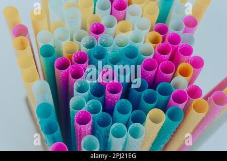 Close up view of colourful plastic drinking straws Stock Photo