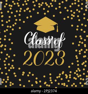 Class of 2023 Gold Lettering Graduation 3d logo with ribbon. Graduate ...