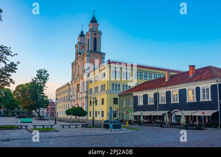 Kaunas, Lithuania, July 5, 2022: Sunrise view of Church of St. Francis Xavier at Kaunas, Lithuania. Stock Photo