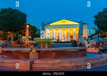 Vilnius, Lithuania, July 7, 2022: Night view of the town hall of the lithuanian capital Vilnius, Lithuania . Stock Photo