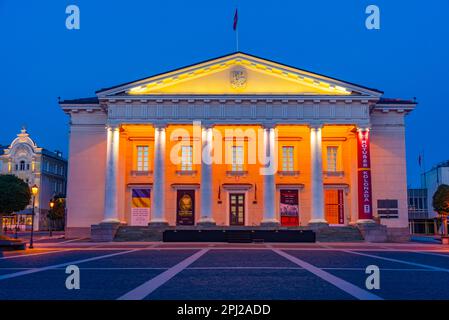 Vilnius, Lithuania, July 7, 2022: Night view of the town hall of the lithuanian capital Vilnius, Lithuania . Stock Photo