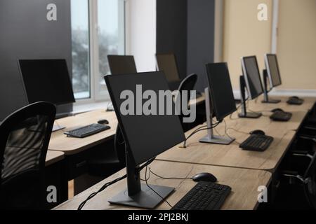 Many modern computers in open space office Stock Photo