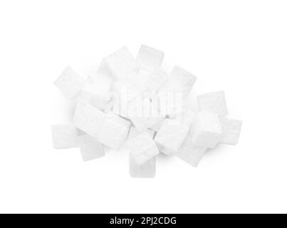 Pile of styrofoam cubes on white background, top view Stock Photo