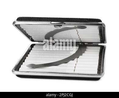 Stylish case with cigarettes isolated on white Stock Photo