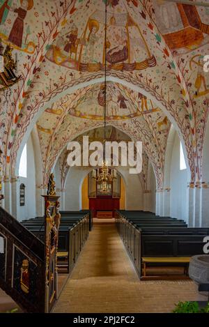 Elmelunde, Denmark, June 22, 2022: Interior of painted Elmelunde church in Denmark. Stock Photo