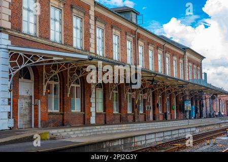 Svendborg, Denmark, June 20, 2022: Train station in Danish town Svendborg. Stock Photo