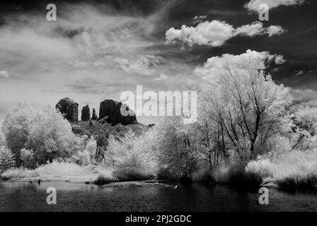 Infrared Cathedral Rock Sedona Arizona morning light Stock Photo