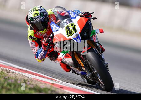 Montmelo, Barcelona, Spain. 30th Mar, 2023. Axel Bassani from Italy of Motocorsa Racing team with Ducati Panigale V4R during SBK Motul FIM Superbike World Championship: Catalunya test Day 1 at Circuit de Barcelona-Catalunya in Montmelo, Spain. (Credit Image: © David Ramirez/DAX via ZUMA Press Wire) EDITORIAL USAGE ONLY! Not for Commercial USAGE! Stock Photo