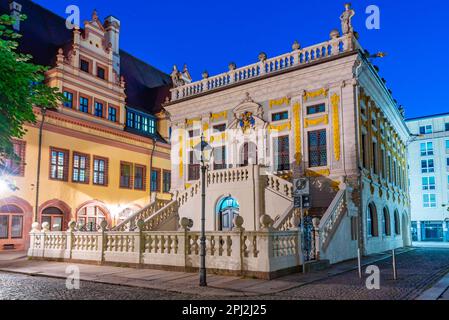 Leipzig, Germany, August 9, 2022: Sunrise view of Old stock exchange in German town Leipzig. Stock Photo