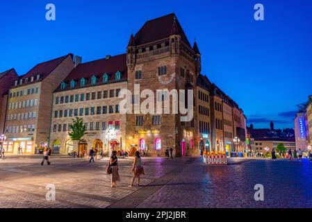 Nürnberg, Germany, August 9, 2022: Sunset view of Karolinenstrasse in German town Nürnberg. Stock Photo