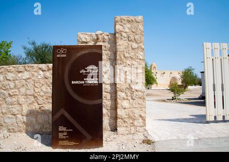 Doha, Qatar - October 6, 2022: Entrance to the historic Barzan towers built in the late 19th century Stock Photo