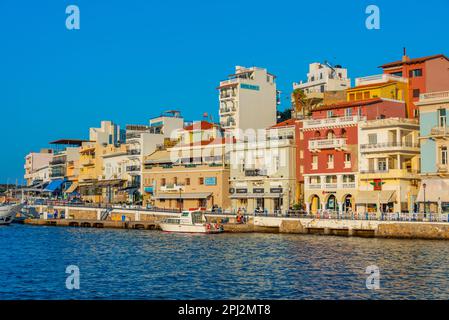Agios Nikolaos, Greece, August 19, 2022: Skyline of Greek town Agios Nikolaos at Crete island. Stock Photo