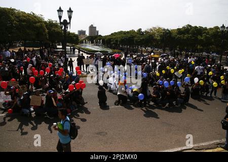 Maracaibo, Venezuela. 30th Mar, 2023. Workers take part during a demonstration to demand decent wages, Hundreds of unions join in the protest which was called 'Via Crucis of the workers'' due the the serious salary crisis. on March 30, 2023 in Marcaibo, Venezuela. (Photo by Humberto Matheus/ Eyepix Group)./Eyepix Group (Credit Image: © Humberto Matheus/eyepix via ZUMA Press Wire) EDITORIAL USAGE ONLY! Not for Commercial USAGE! Stock Photo