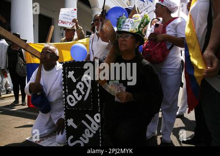 Maracaibo, Venezuela. 30th Mar, 2023. Workers take part during a demonstration to demand decent wages, Hundreds of unions join in the protest which was called 'Via Crucis of the workers'' due the the serious salary crisis. on March 30, 2023 in Marcaibo, Venezuela. (Photo by Humberto Matheus/ Eyepix Group)./Eyepix Group (Credit Image: © Humberto Matheus/eyepix via ZUMA Press Wire) EDITORIAL USAGE ONLY! Not for Commercial USAGE! Stock Photo