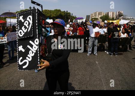 Maracaibo, Venezuela. 30th Mar, 2023. Workers take part during a demonstration to demand decent wages, Hundreds of unions join in the protest which was called 'Via Crucis of the workers'' due the the serious salary crisis. on March 30, 2023 in Marcaibo, Venezuela. (Photo by Humberto Matheus/ Eyepix Group)./Eyepix Group (Credit Image: © Humberto Matheus/eyepix via ZUMA Press Wire) EDITORIAL USAGE ONLY! Not for Commercial USAGE! Stock Photo