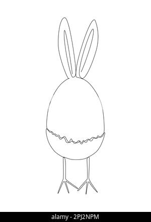 One continuous line of Easter egg with rabbit ears and chicken legs. Thin Line Illustration vector concept. Contour Drawing Creative ideas. Stock Vector