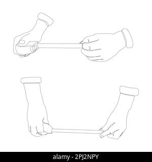 One continuous line of hand with Ruler tape. Thin Line Illustration vector concept. Contour Drawing Creative ideas. Stock Vector