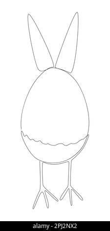 One continuous line of Easter egg with rabbit ears and chicken legs. Thin Line Illustration vector concept. Contour Drawing Creative ideas. Stock Vector